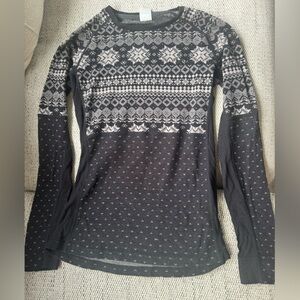 Kari Traa Black Scandinavian snow print Baselayer crew top